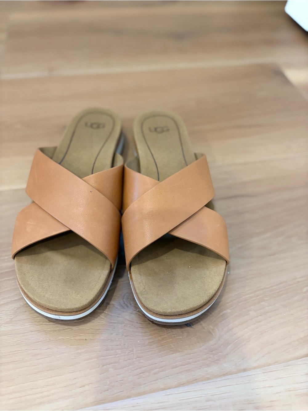 UGG Women's Cognac Crisscross Slide Sandals